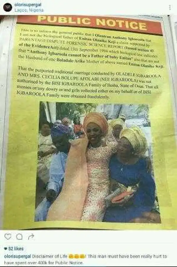Shocking As Man Spends Over N400k On Newspaper Advert To Disown His Child (Photos)